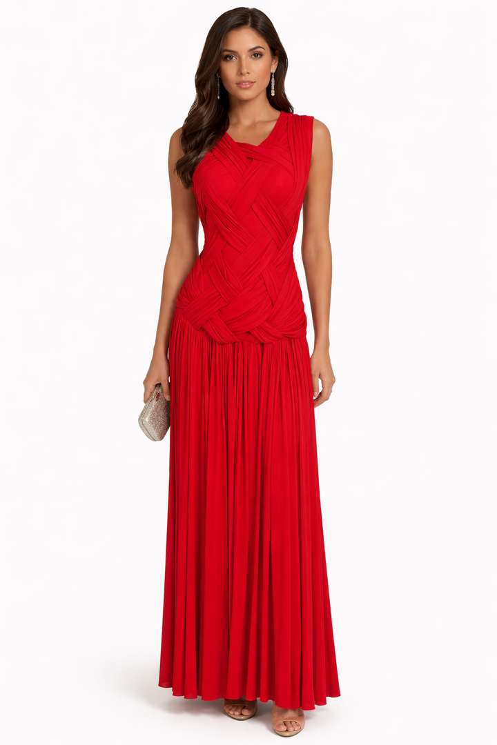 sleeveless woven draped maxi dress with pleated skirt – EZAT