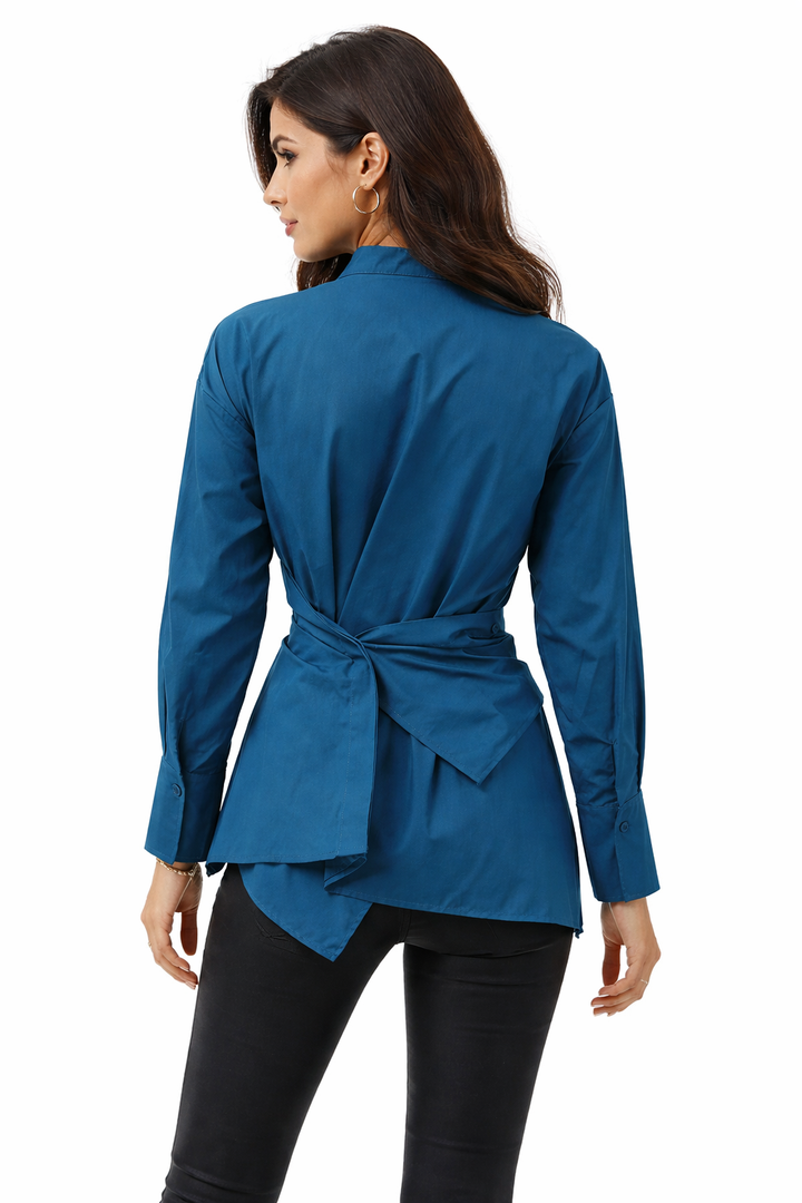 long sleeve wrap blouse with asymmetrical hem – AZURA