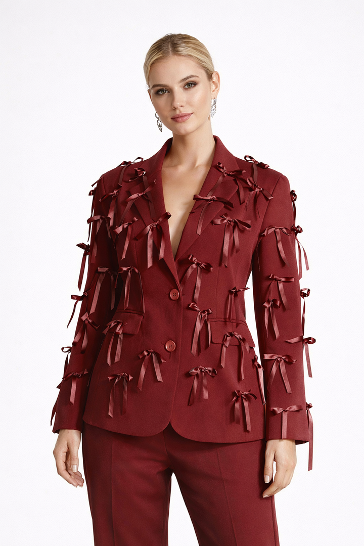 tailored blazer with ribbon bow embellishments – VELORA