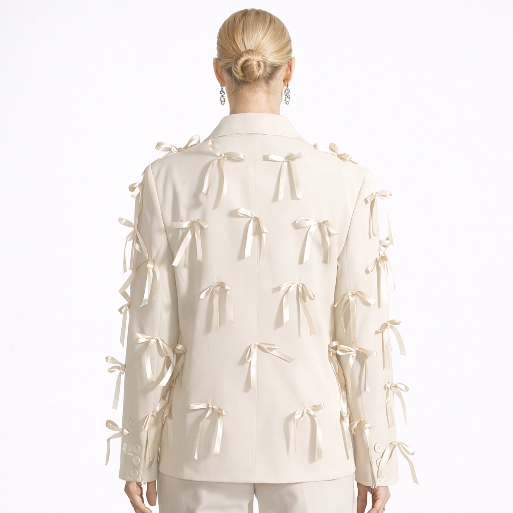 tailored blazer with ribbon bow embellishments – VELORA
