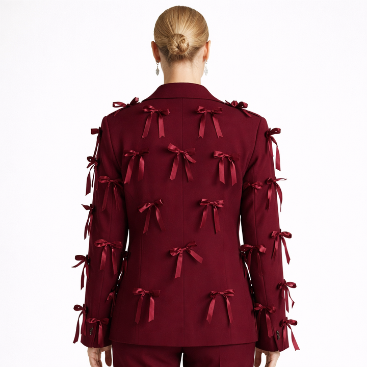 tailored blazer with ribbon bow embellishments – VELORA