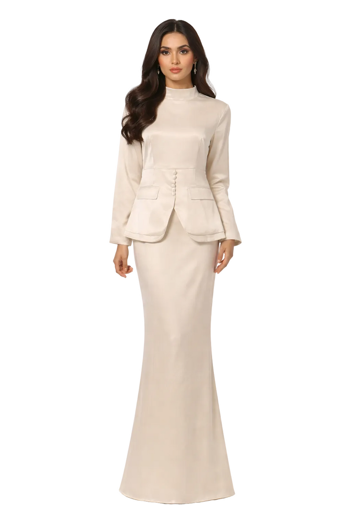 high neck structured peplum blazer with maxi skirt set – ELEGANCE
