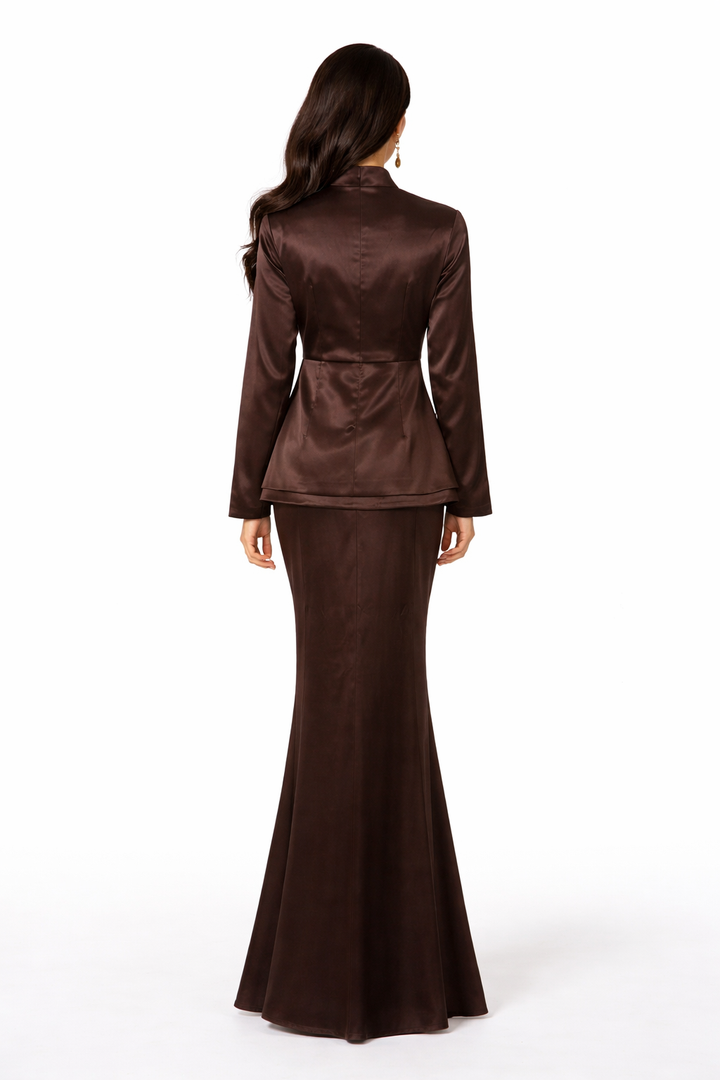 high neck structured peplum blazer with maxi skirt set – ELEGANCE