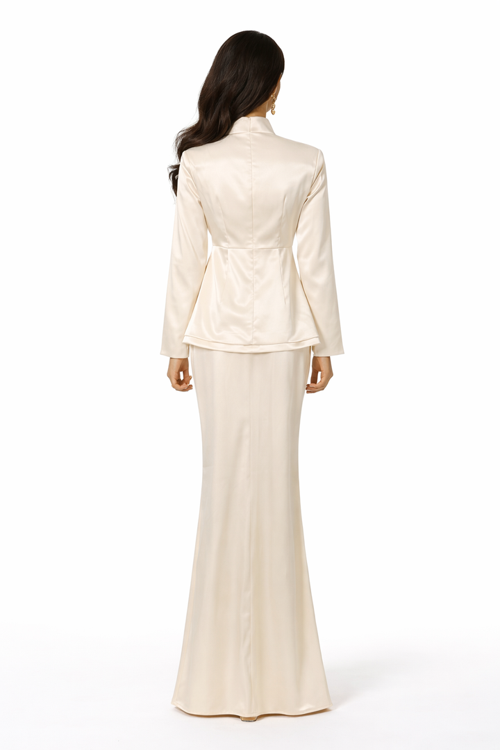 high neck structured peplum blazer with maxi skirt set – ELEGANCE