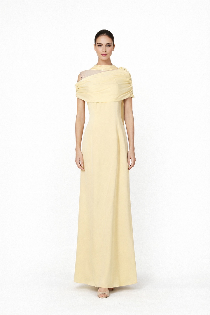 off-shoulder draped neckline maxi dress – BUTTER
