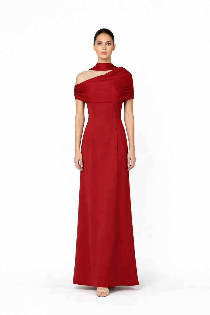 off-shoulder draped neckline maxi dress – BUTTER