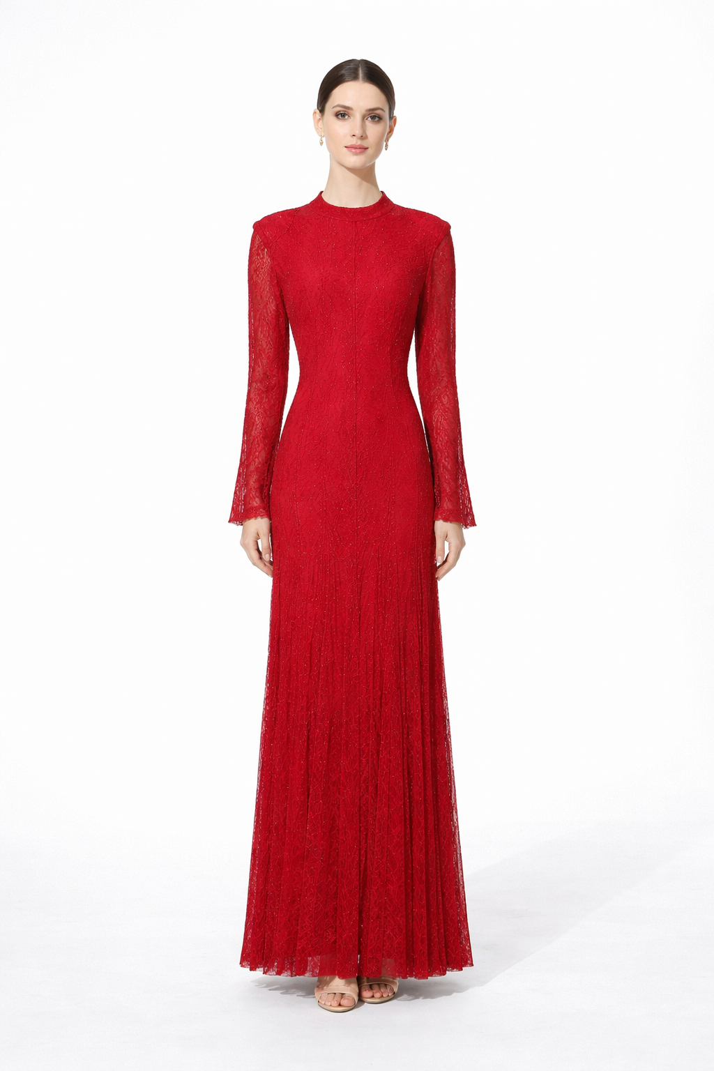 high neck lace embellished maxi dress – LACE