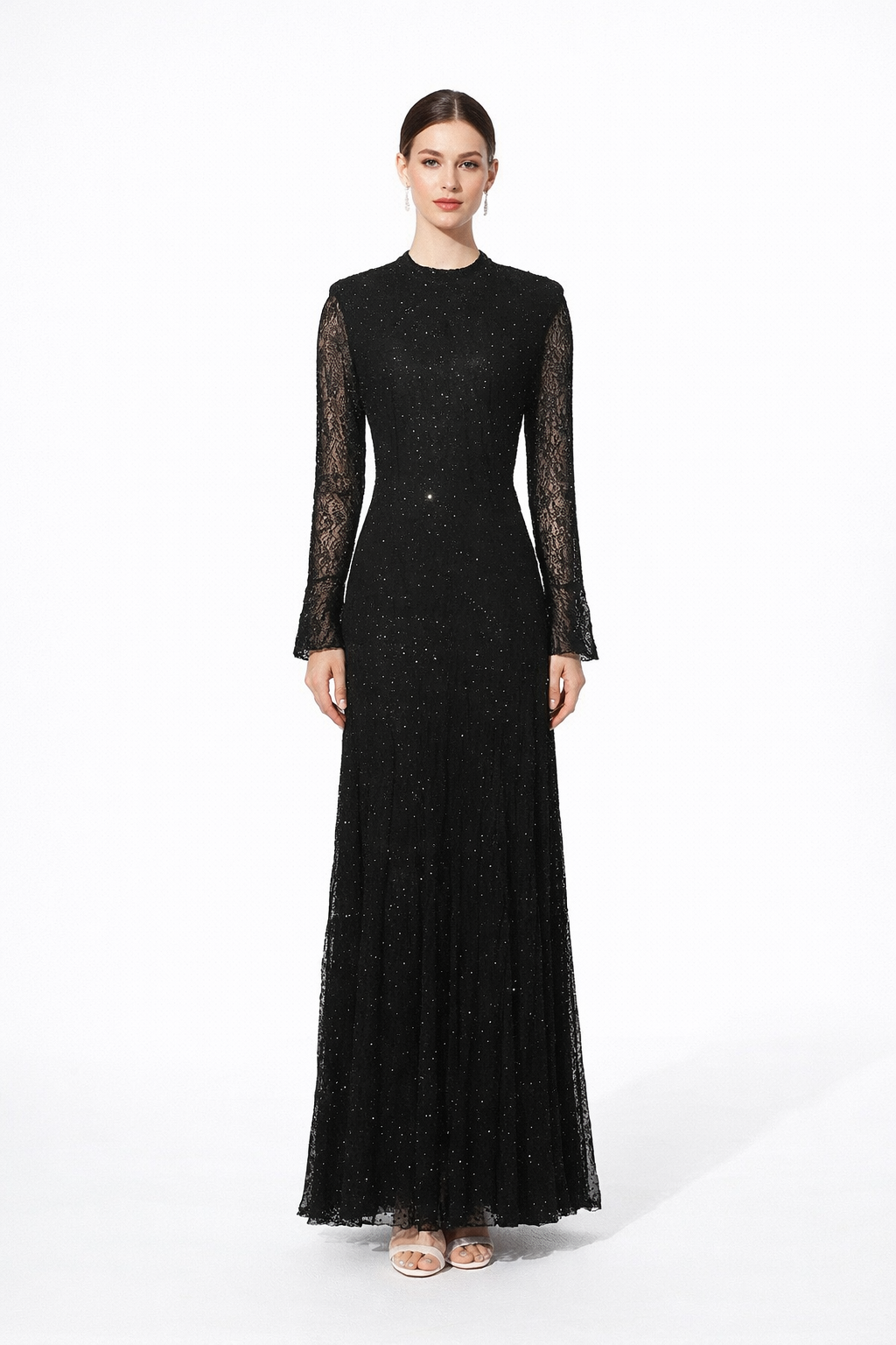 high neck lace embellished maxi dress – LACE