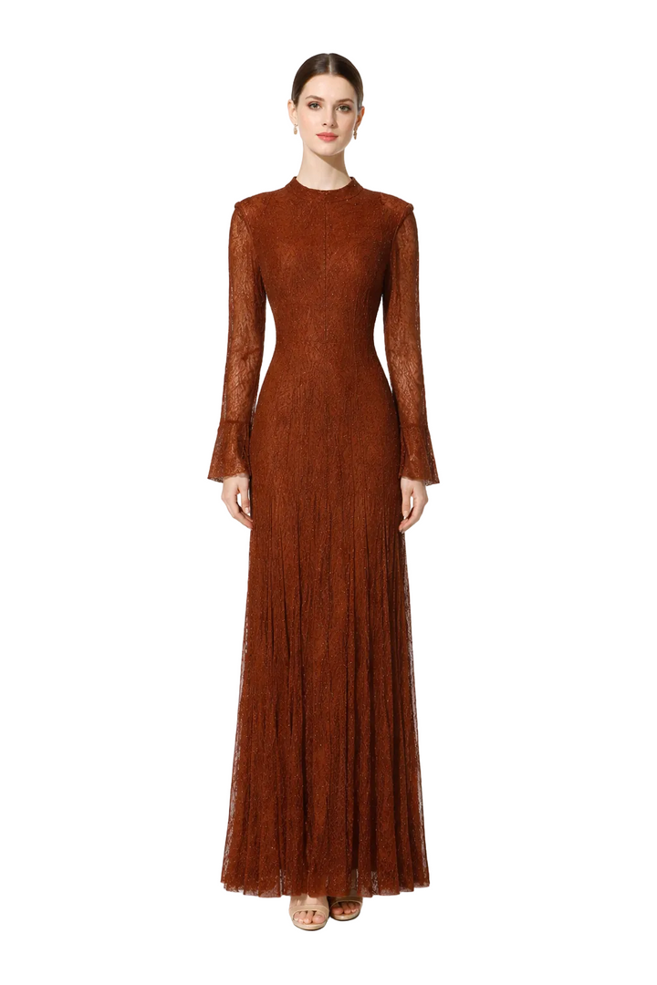 high neck lace embellished maxi dress – LACE