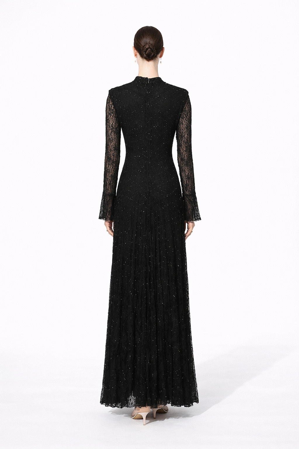high neck lace embellished maxi dress – LACE