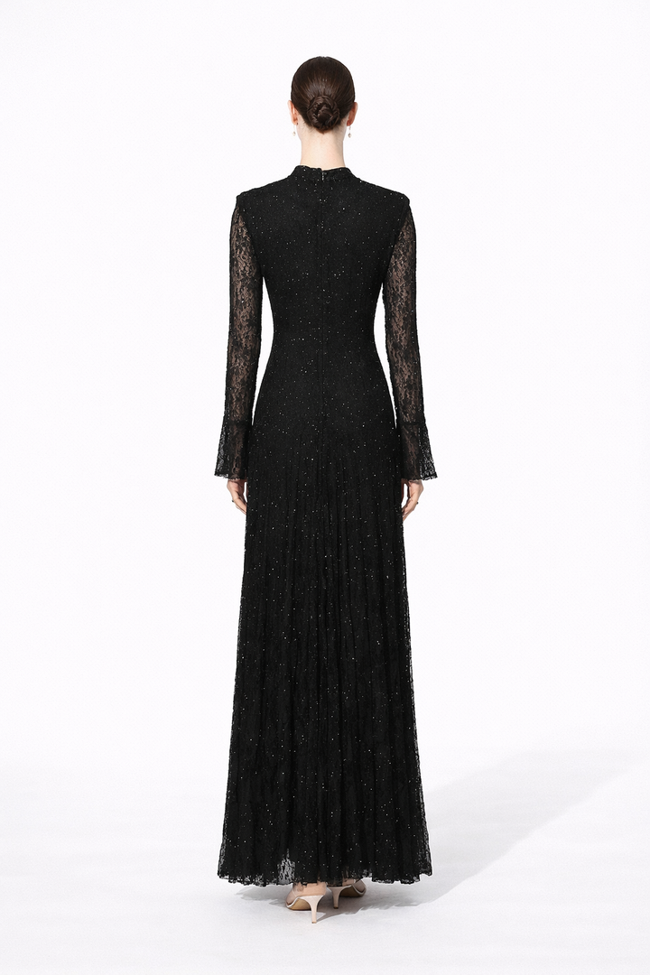 high neck lace embellished maxi dress – LACE