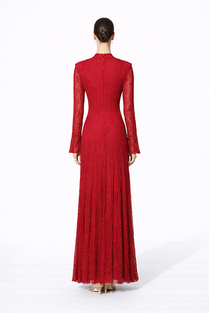high neck lace embellished maxi dress – LACE