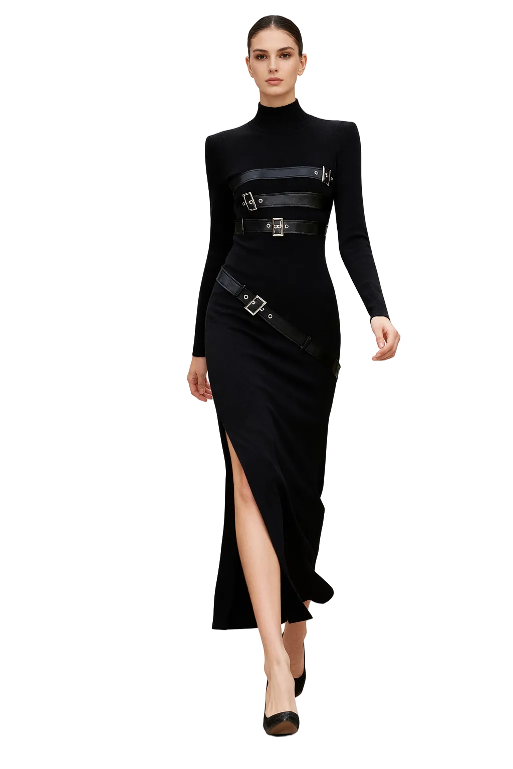 high neck buckle detail bodycon maxi dress – EDGE