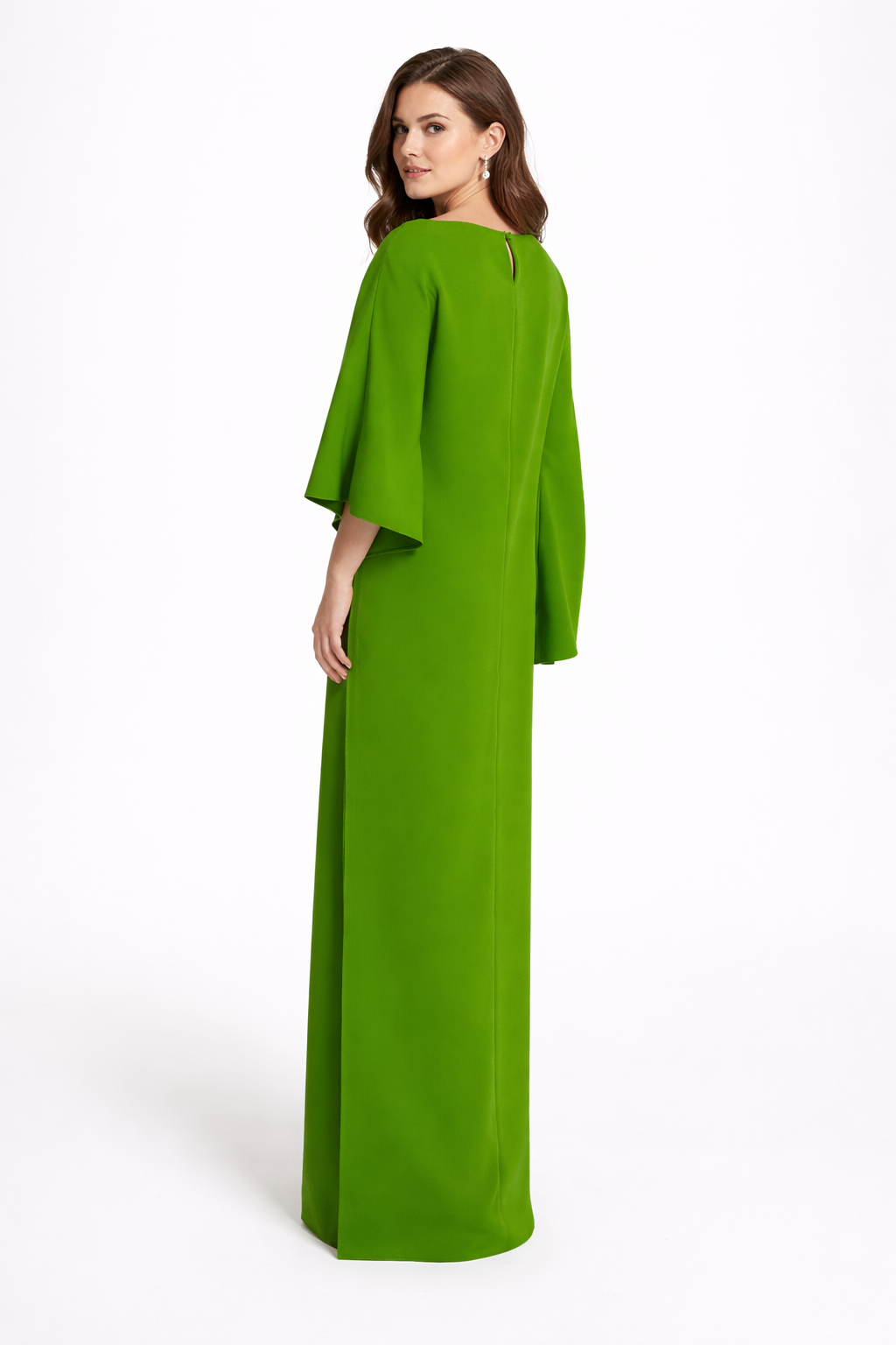 wide sleeve column dress with crystal shoulder detail – EMERALD