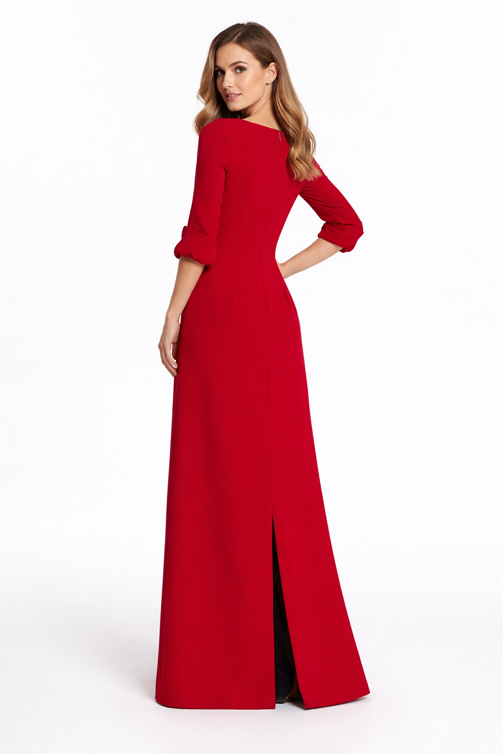 boat neck column maxi dress with folded sleeves – MINIMAL