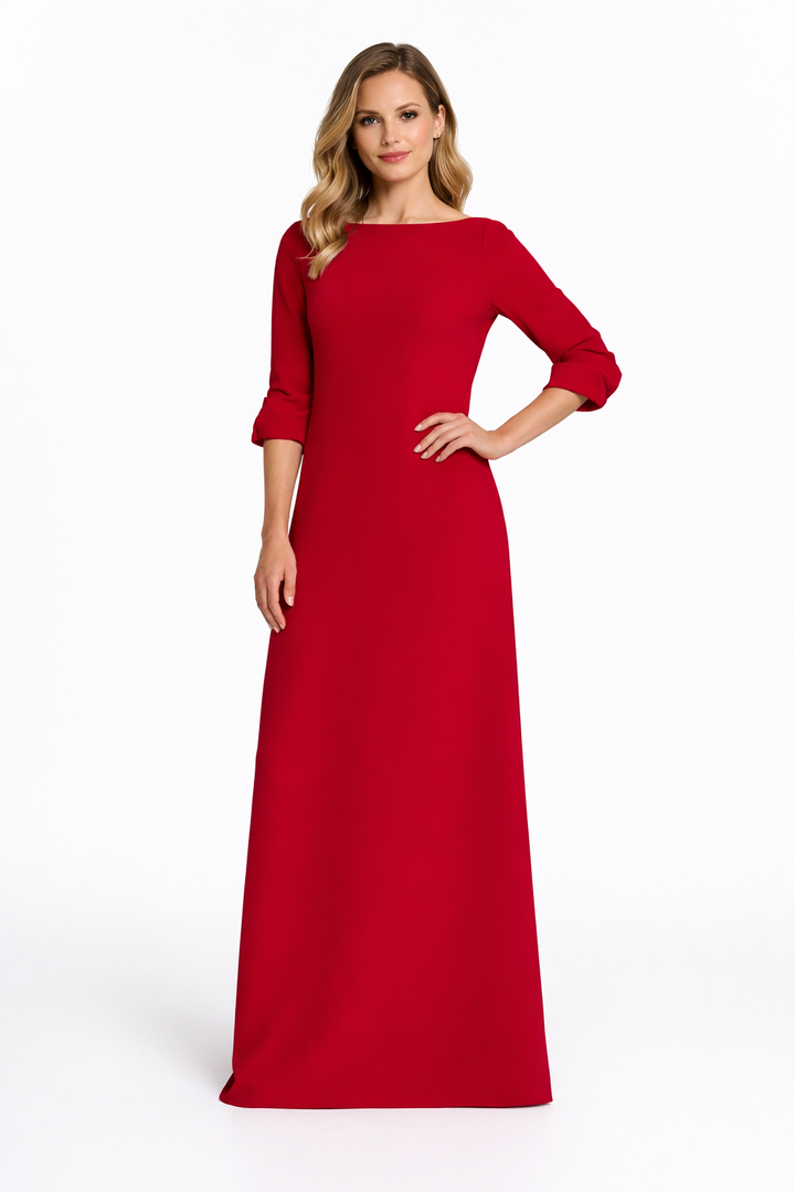 boat neck column maxi dress with folded sleeves – MINIMAL