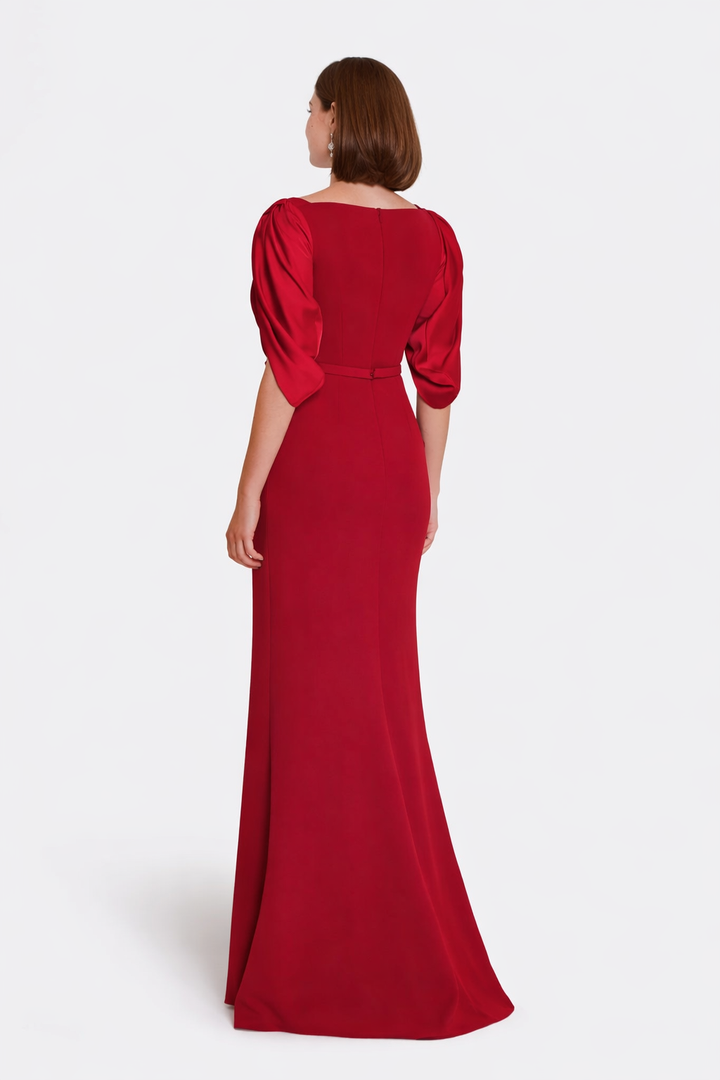 bow-shoulder mermaid gown with open drape sleeves – SASA
