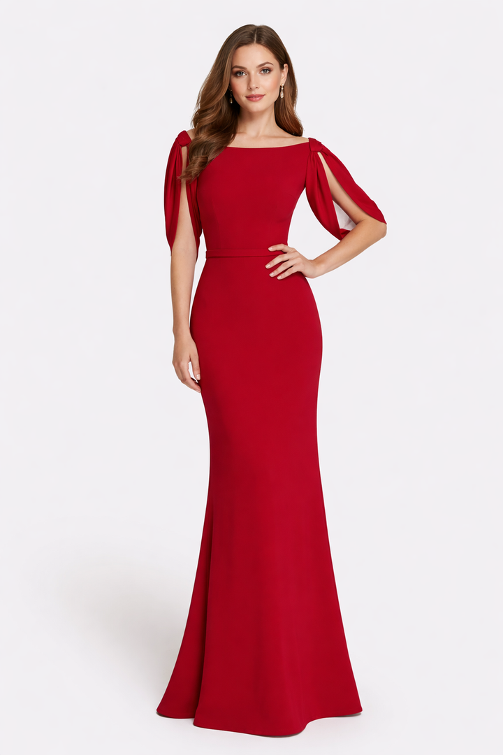bow-shoulder mermaid gown with open drape sleeves – SASA