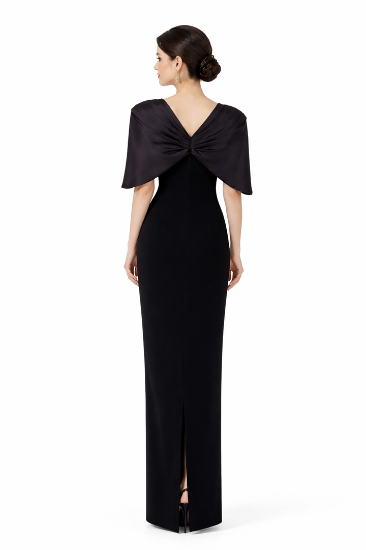 deep V embellished chiffon sleeve gown – SHIMMER