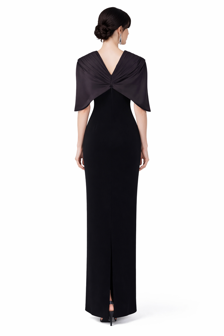 deep V embellished chiffon sleeve gown – SHIMMER