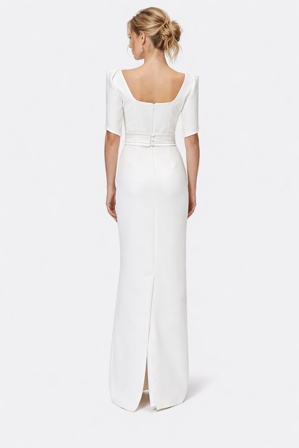 square-neck column gown with sculpted cape sleeves – GRACEL