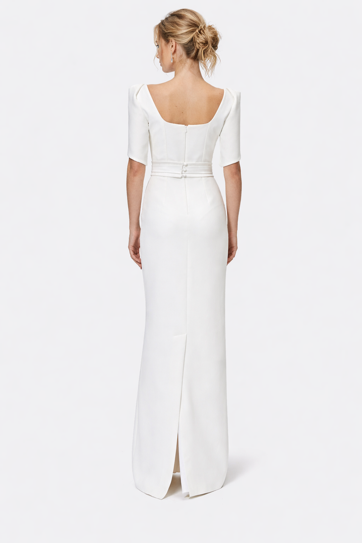 square-neck column gown with sculpted cape sleeves – GRACEL