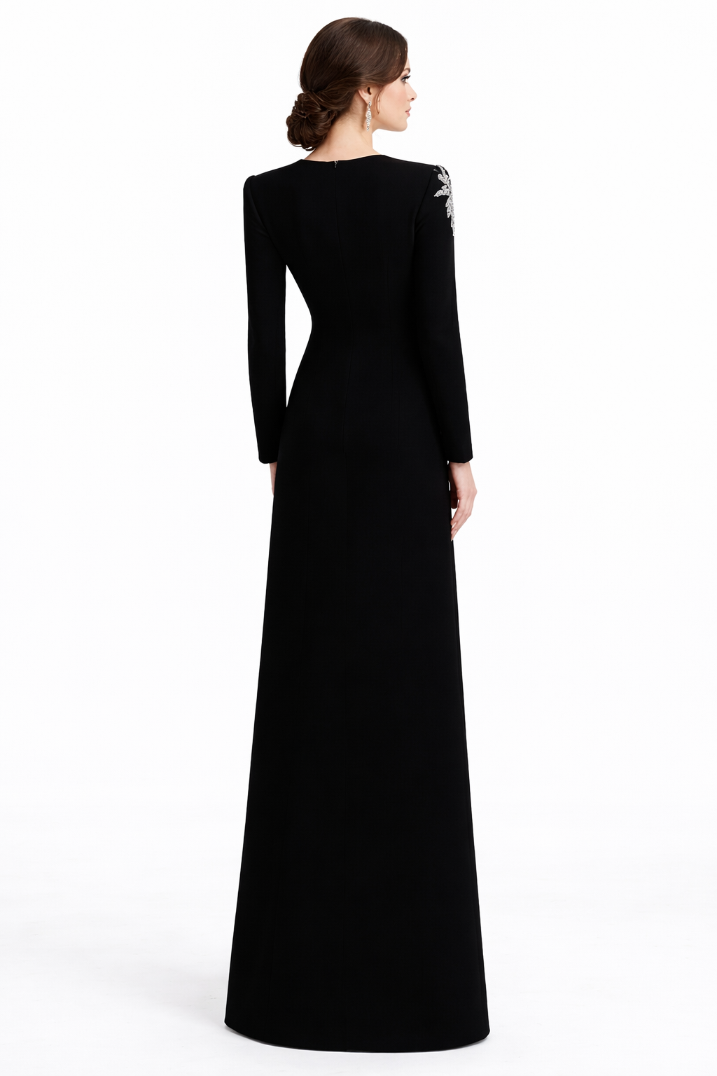 long-sleeve column gown with ornate crystal neckline – RANDO