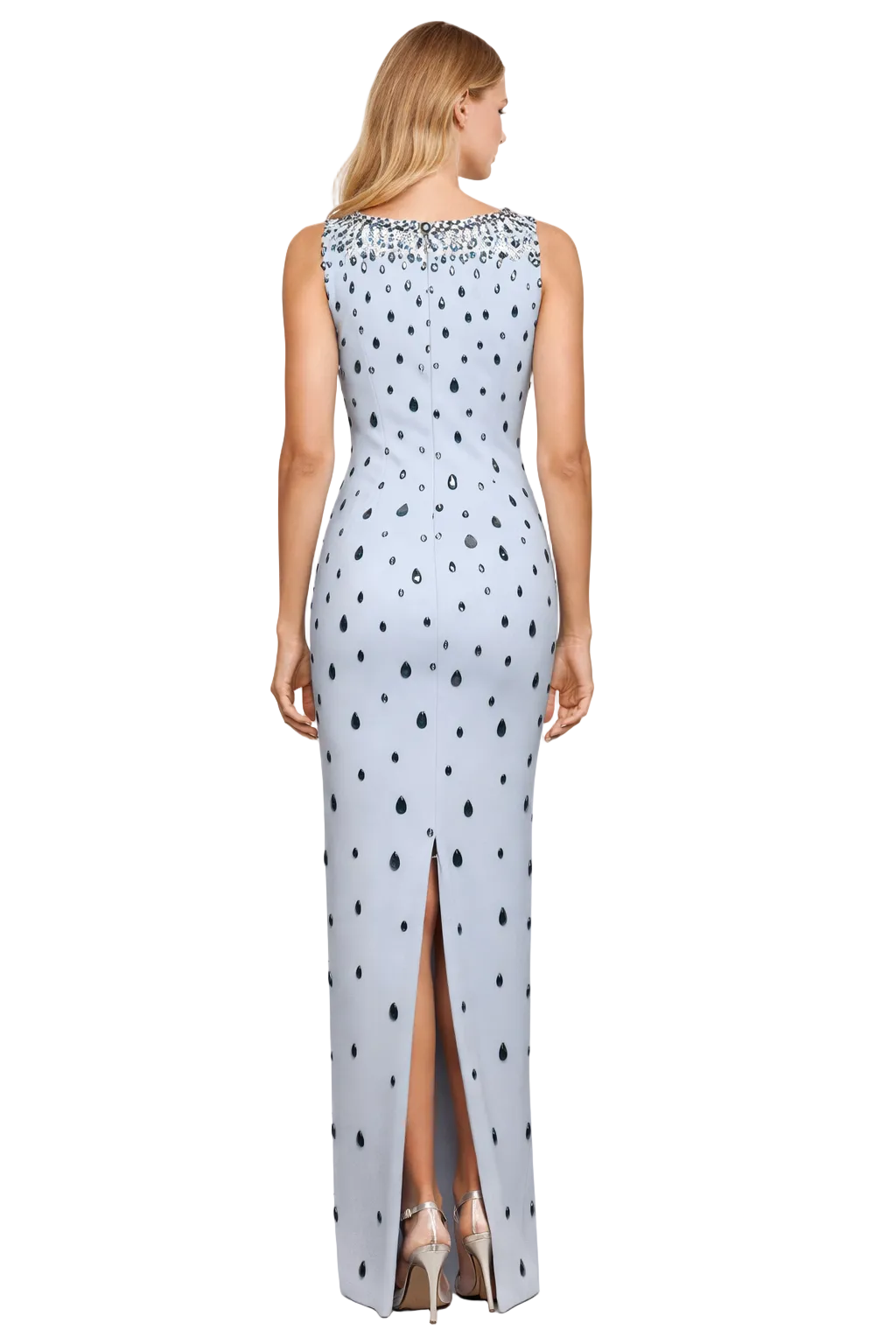 square-neck column dress with crystal embellishments – AUSARA