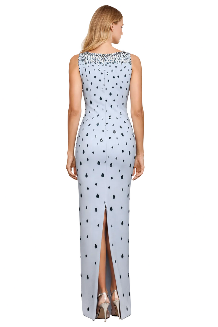 square-neck column dress with crystal embellishments – AUSARA