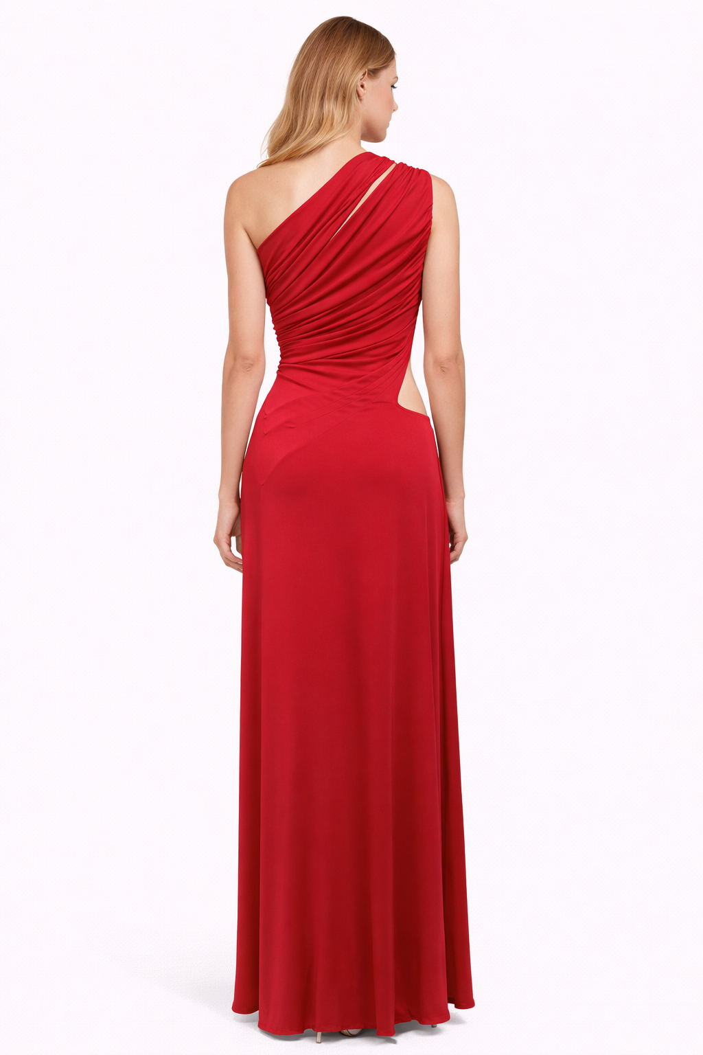 one-shoulder draped chiffon gown with high slit – RUBY