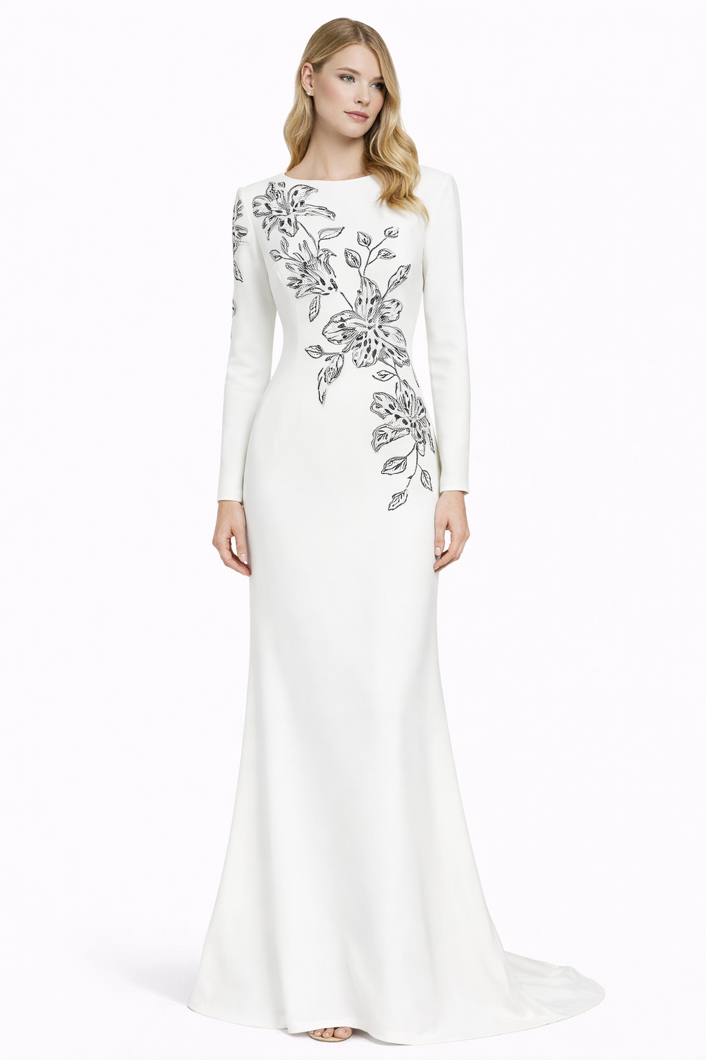 long-sleeve mermaid gown with floral crystal embroidery – SERAPHINA