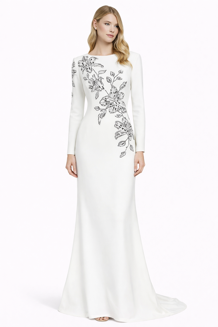 long-sleeve mermaid gown with floral crystal embroidery – SERAPHINA