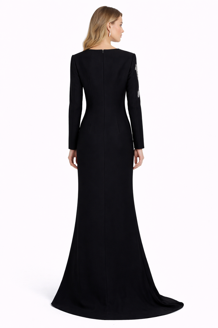 long-sleeve mermaid gown with floral crystal embroidery – SERAPHINA