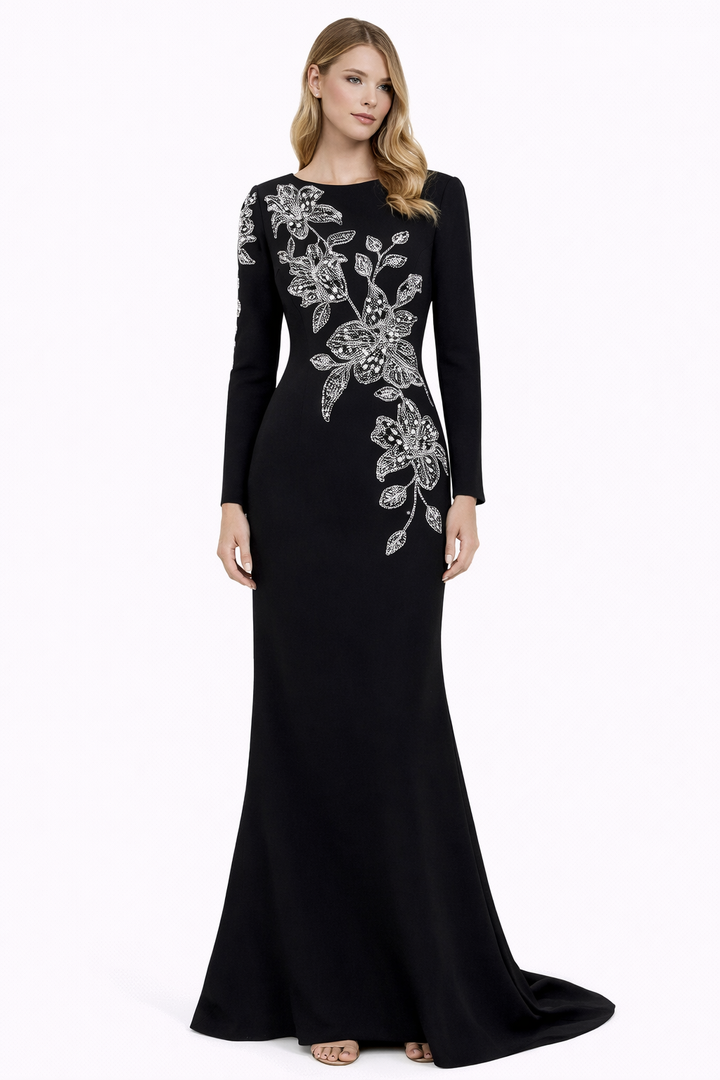 long-sleeve mermaid gown with floral crystal embroidery – SERAPHINA