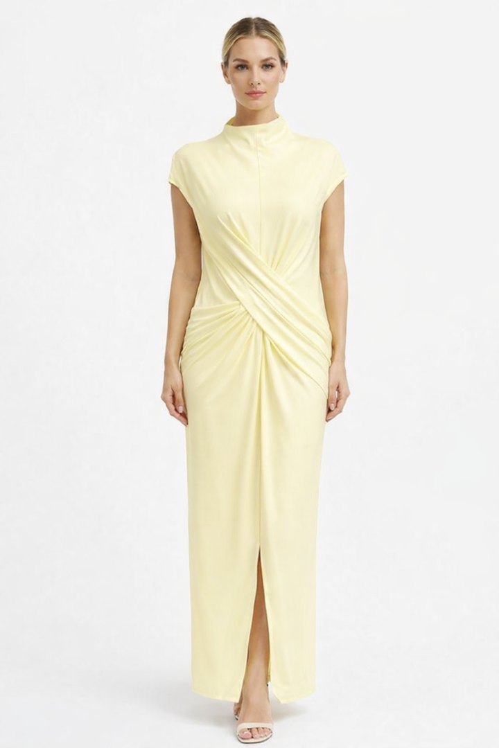 draped sleeveless column maxi dress with front slit – HUSSEIN