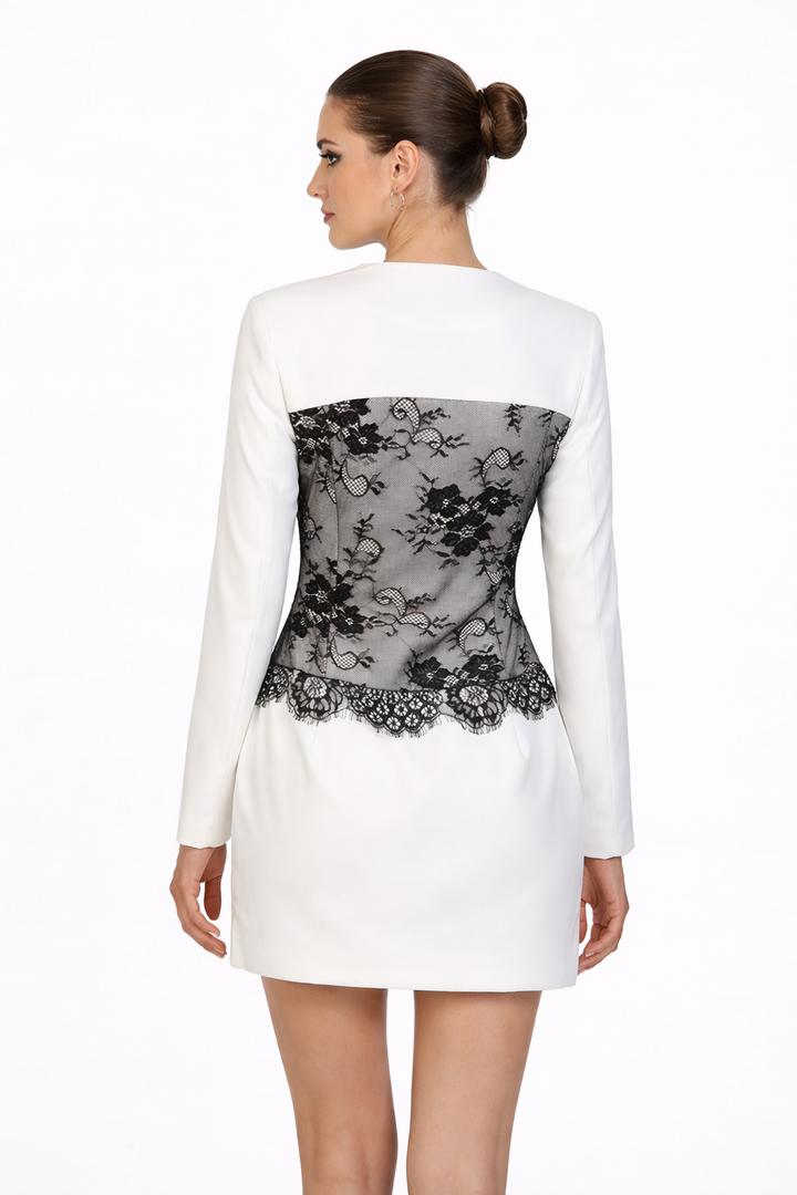 long-sleeve mini dress with lace corset overlay – CHARM