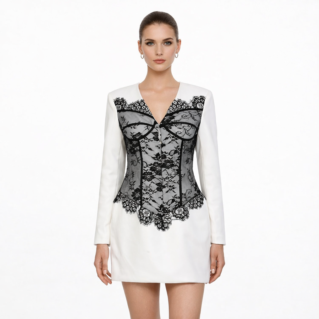 long-sleeve mini dress with lace corset overlay – CHARM