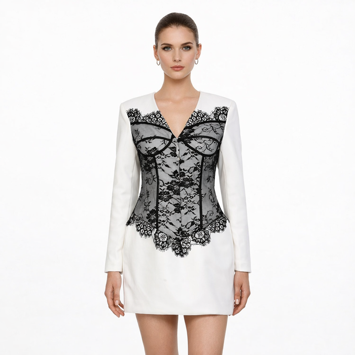 long-sleeve mini dress with lace corset overlay – CHARM