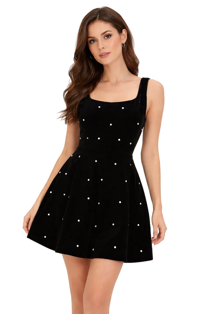 square-neck mini dress with crystal embellishments – STARDUST