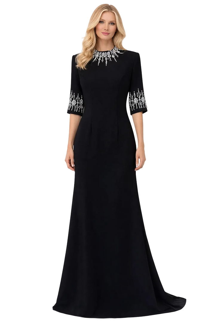half-sleeve A-line gown with crystal neckline – ASTRID