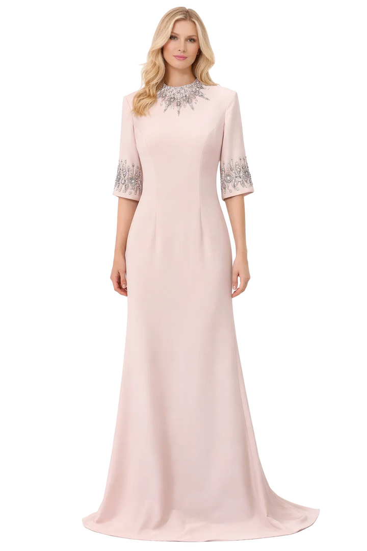 half-sleeve A-line gown with crystal neckline – ASTRID