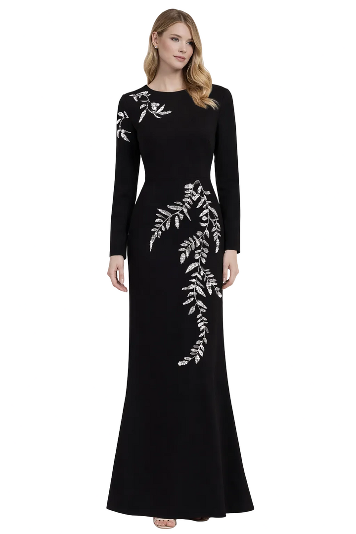 long-sleeve mermaid dress with crystal vine embroidery – LUMINA