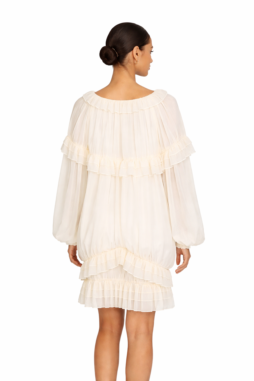 ruffled v-neck chiffon mini dress – VANILLA