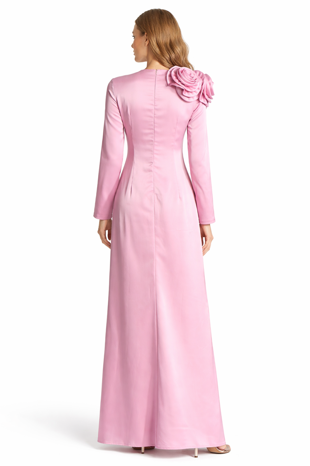 long sleeve maxi dress with oversized 3D floral appliqué – ROSALIA