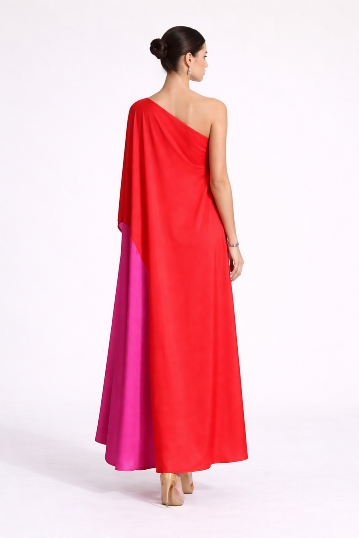 one-shoulder colorblock flowy maxi dress – FLAMENCA