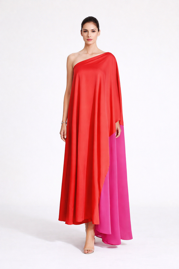 one-shoulder colorblock flowy maxi dress – FLAMENCA