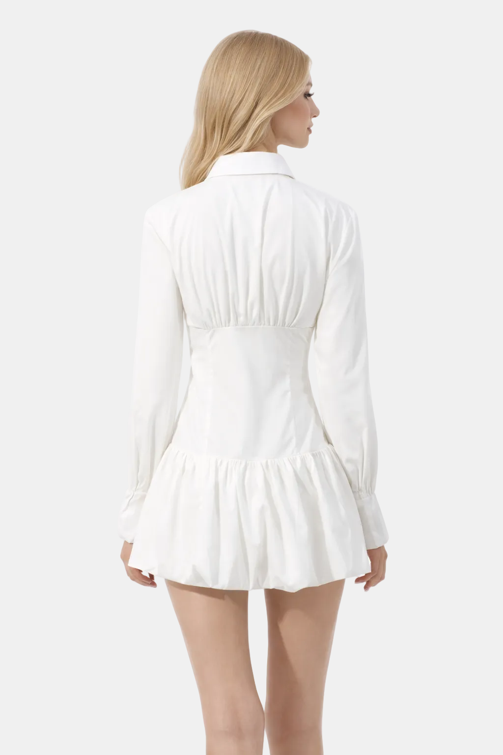 long-sleeve shirt dress with gathered sculpted waist – ISADORA