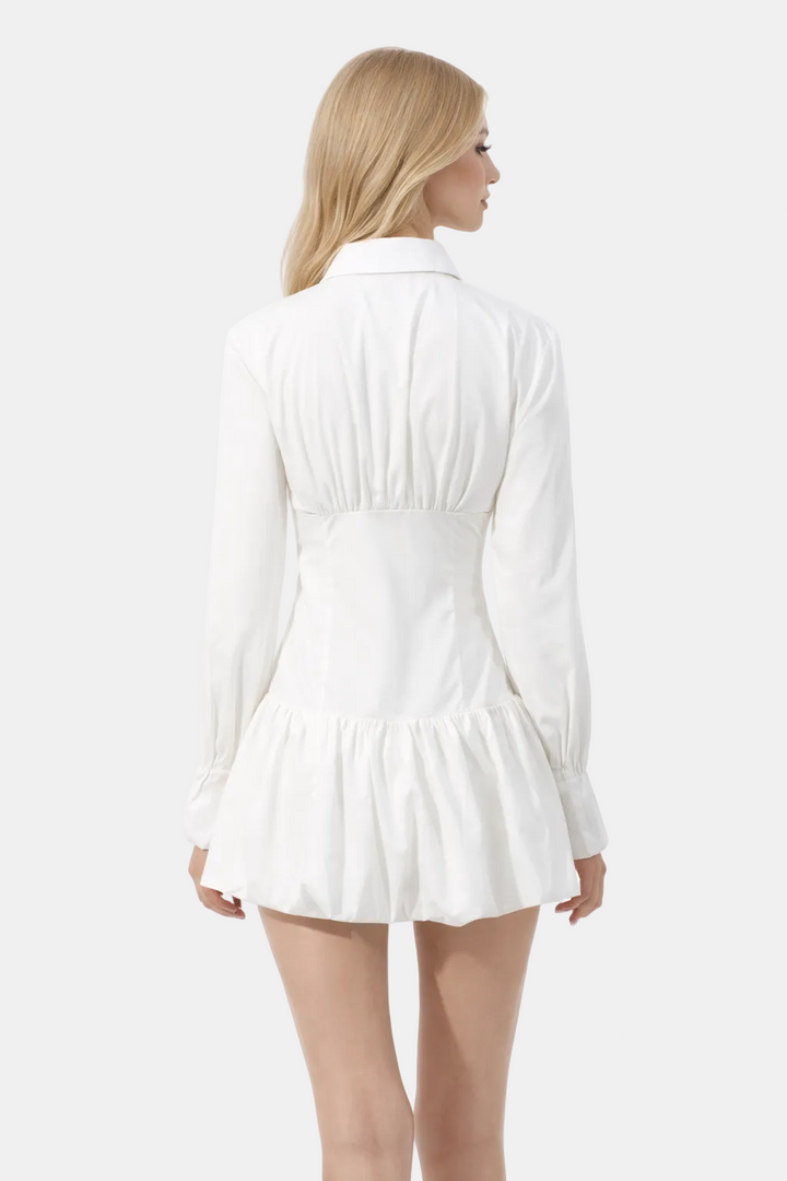 long-sleeve shirt dress with gathered sculpted waist – ISADORA