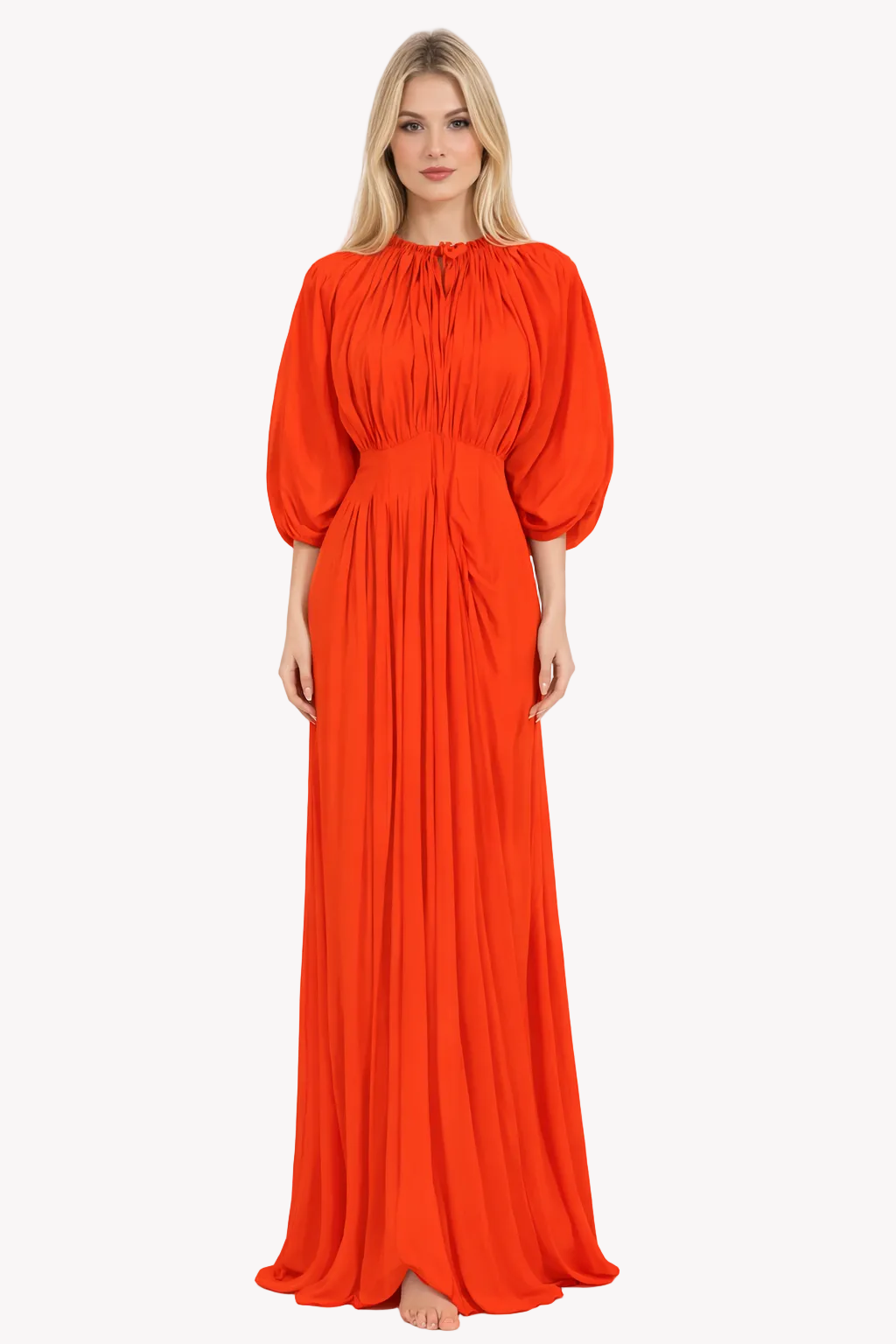 gathered high-neck maxi dress with draped waist – AURELINA
