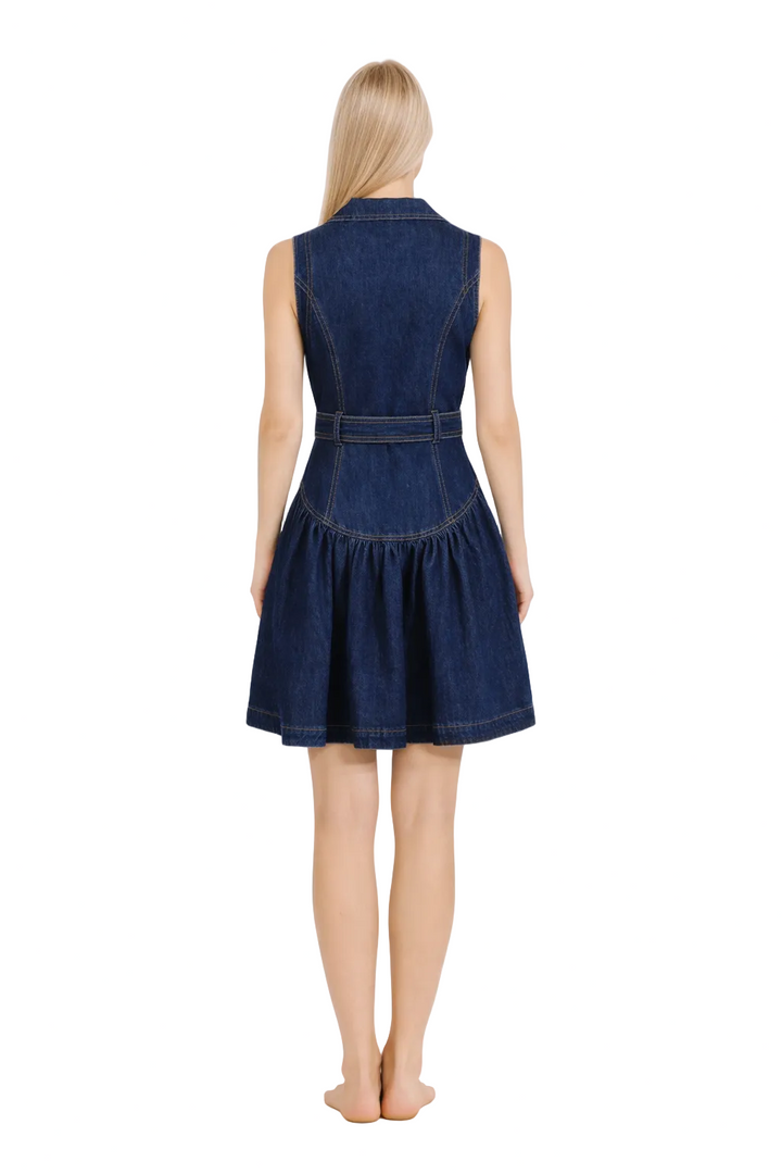 sleeveless denim shirt dress with belt – DAKOTA